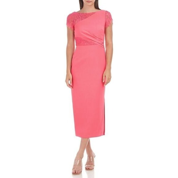 New JS Collections Illusion Boat Neck Lace Insert Short Sleeve Sheath Dress 4 - Picture 13 of 13